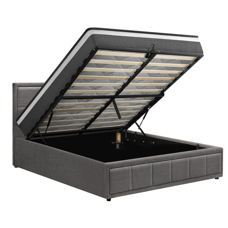 Oikiture Bed Frame With Mattress Set Queen Size Gas Lift Grey BOSS