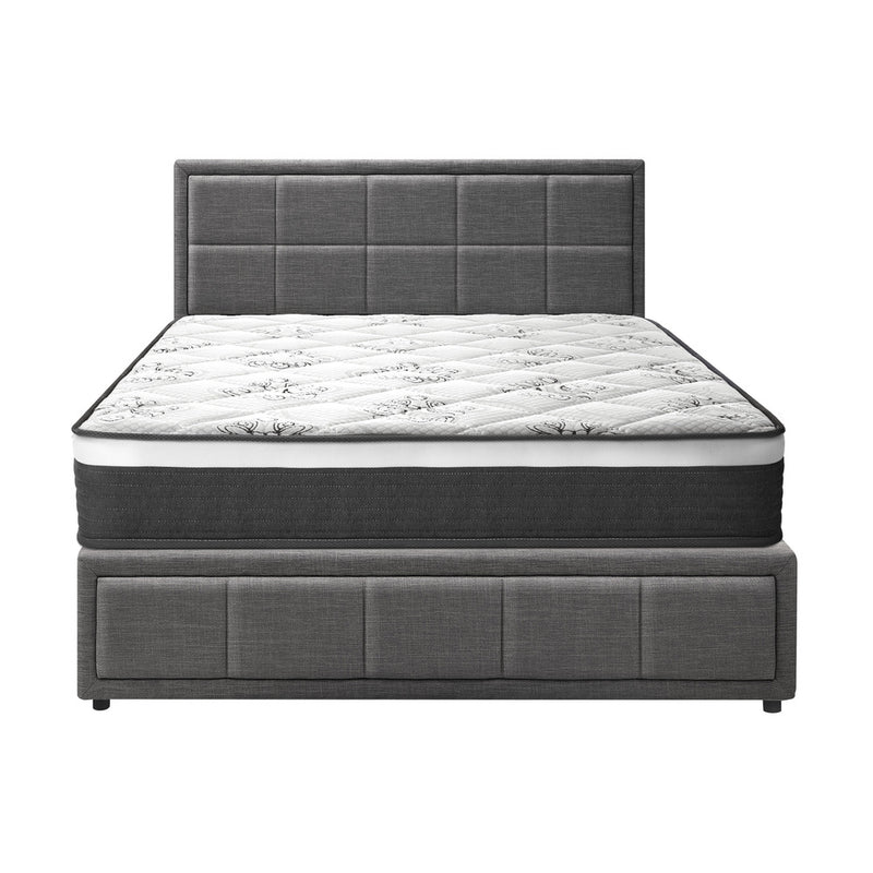 Oikiture Bed Frame With Mattress Set Queen Size Gas Lift Grey BOSS
