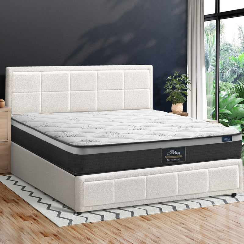 Oikiture Bed Frame With Mattress Set Double Size Gas Lift White BOSS