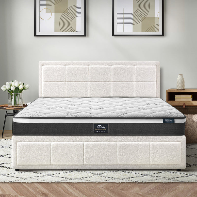 Oikiture Bed Frame With Mattress Set Double Size Gas Lift White BOSS