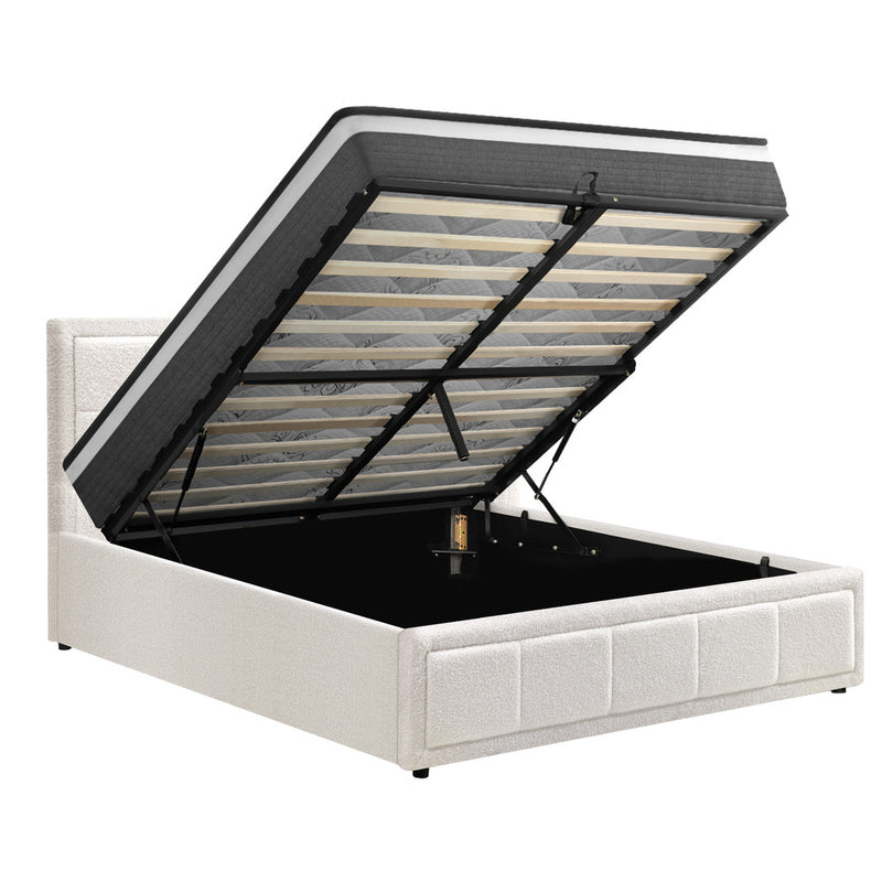 Oikiture Bed Frame With Mattress Set Queen Size Gas Lift White BOSS