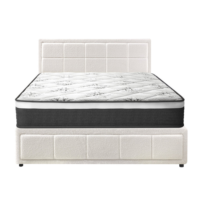 Oikiture Bed Frame With Mattress Set Queen Size Gas Lift White BOSS