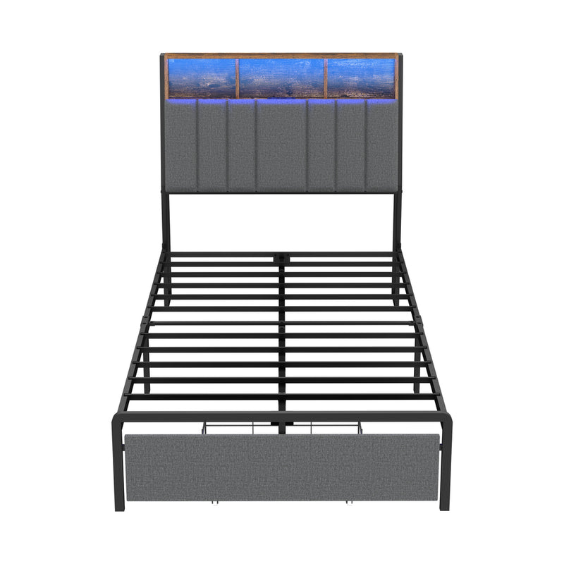 Oikiture Bed Frame King Single LED Storage Drawer & Charging Station