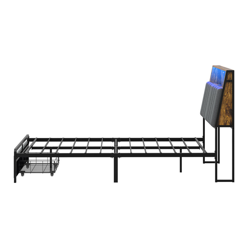 Oikiture Bed Frame King Single LED Storage Drawer & Charging Station