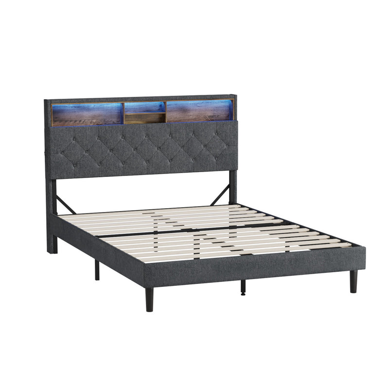 Oikiture Bed Frame with LED Storage Bedhead Double Size NOVI