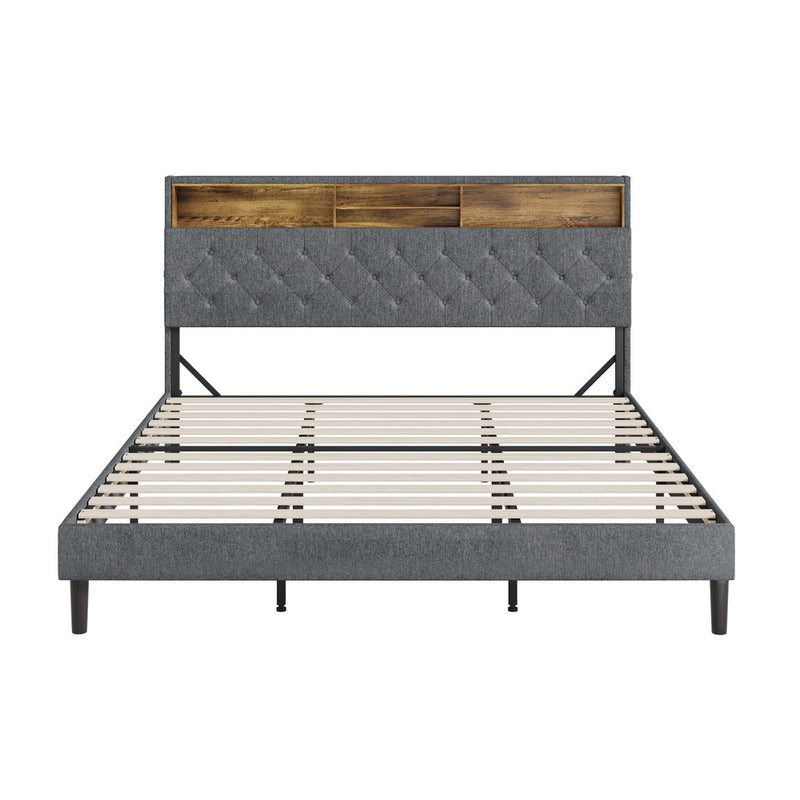 Oikiture Bed Frame with LED Storage Bedhead King Size NOVI
