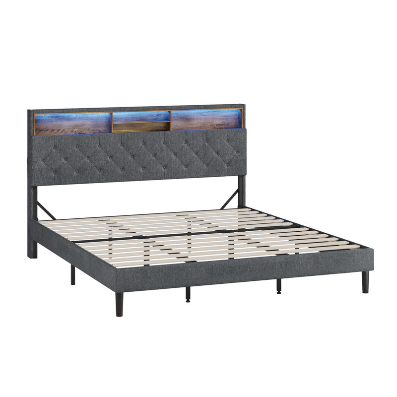 Oikiture Bed Frame with LED Storage Bedhead King Size NOVI