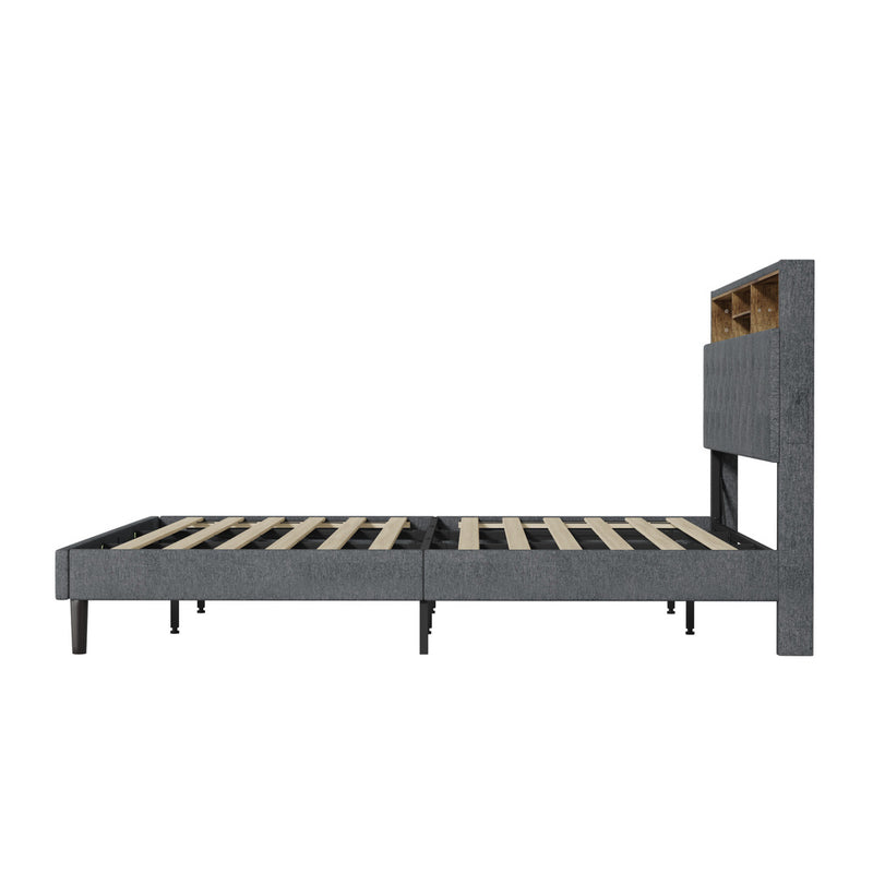 Oikiture Bed Frame with LED Storage Bedhead King Size NOVI