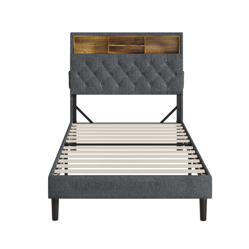 Oikiture Bed Frame with LED Storage Bedhead King Single Size NOVI