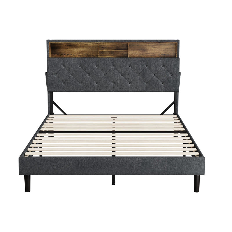 Oikiture Bed Frame with LED Storage Bedhead Queen Size NOVI