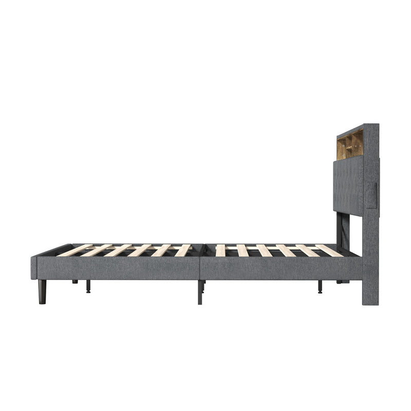 Oikiture Bed Frame with LED Storage Bedhead Queen Size NOVI