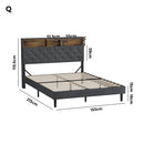 Oikiture Bed Frame with LED Storage Bedhead Queen Size NOVI