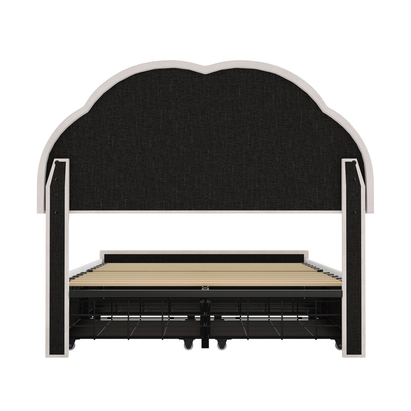 Oikiture King Single Bed Frame LED Headboard with Drawers Beige