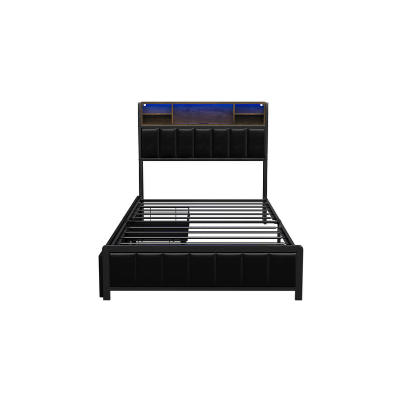 Oikiture Bed Frame King Single Size LED Storage Bedhead USB Charge
