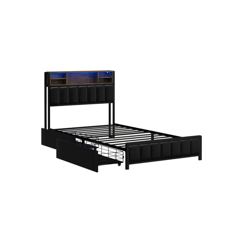 Oikiture Bed Frame King Single Size LED Storage Bedhead USB Charge