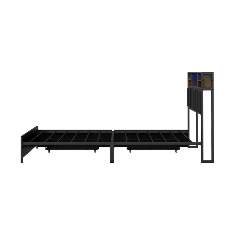 Oikiture Bed Frame King Single Size LED Storage Bedhead USB Charge
