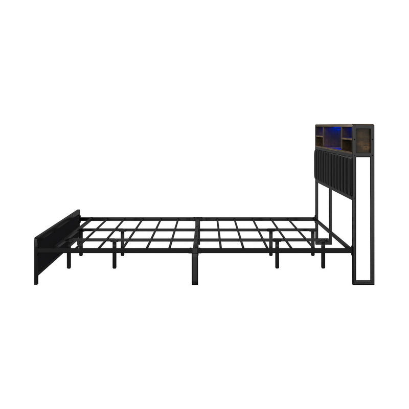 Oikiture Bed Frame King Size Beds LED Storage Bedhead USB Charge