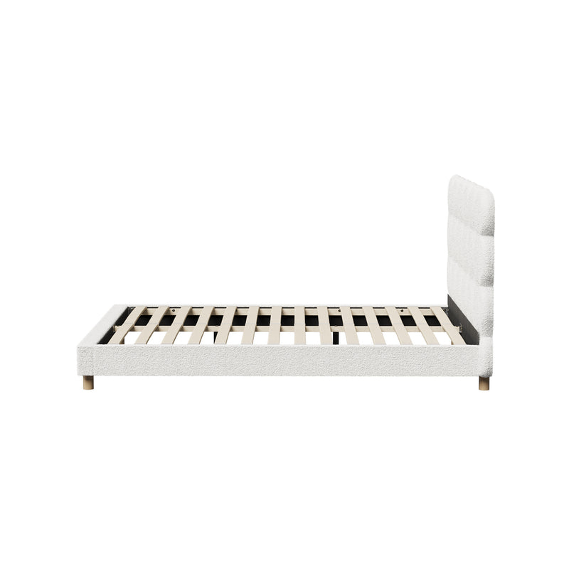 Oikiture Bed Frame Double Tufted Bedhead Boucle Fabric White