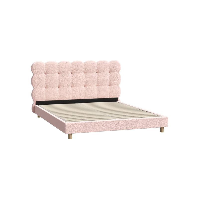 Oikiture Bed Frame Queen Size Tufted Bedhead Boucle Fabric Pink