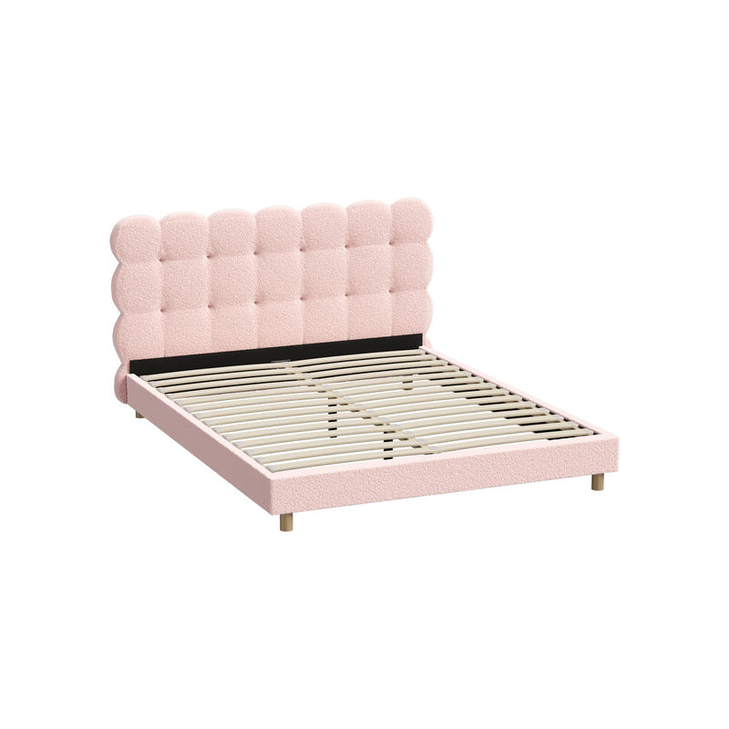 Oikiture Bed Frame Queen Size Tufted Bedhead Boucle Fabric Pink