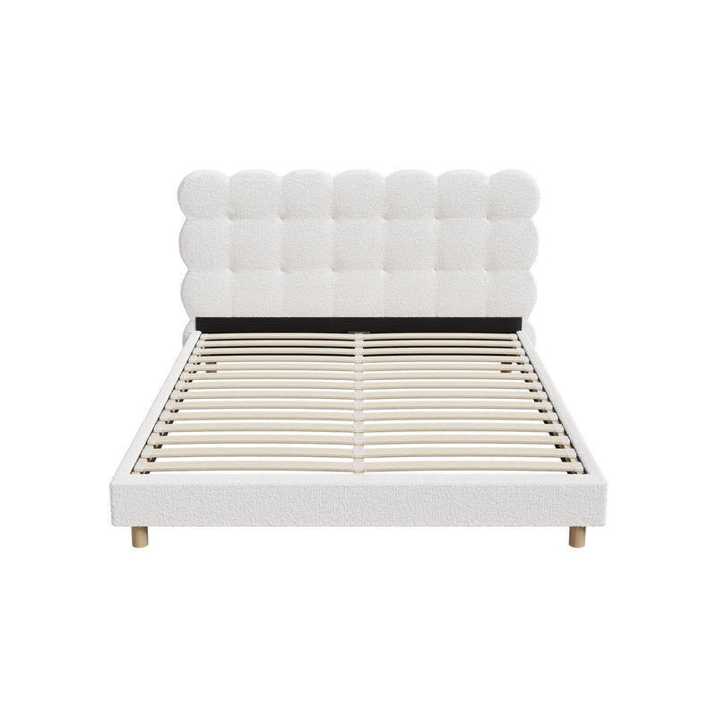 Oikiture Bed Frame Queen Tufted Bedhead Boucle Fabric White