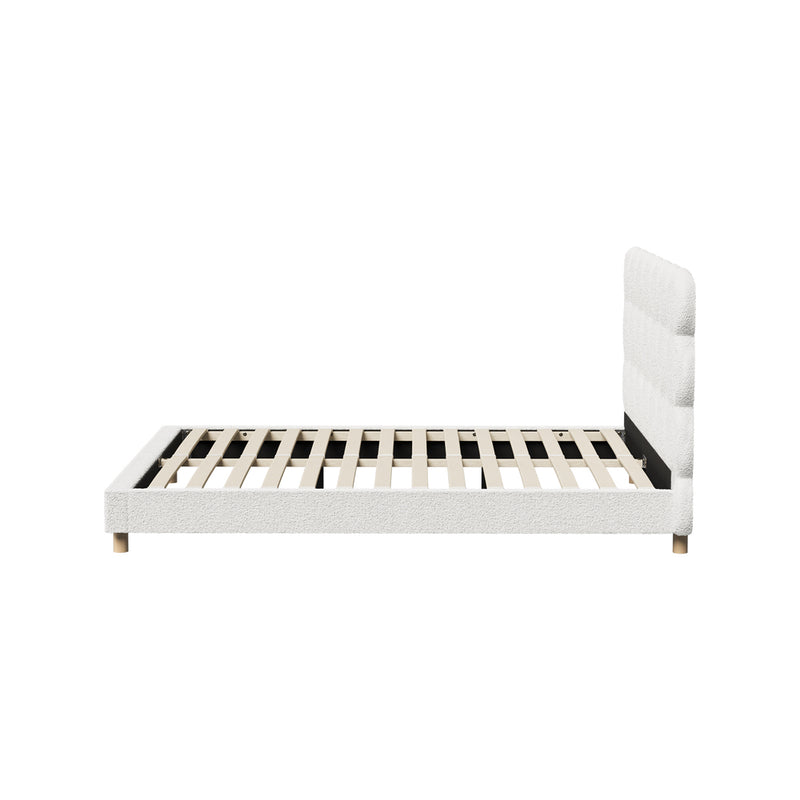 Oikiture Bed Frame Queen Tufted Bedhead Boucle Fabric White