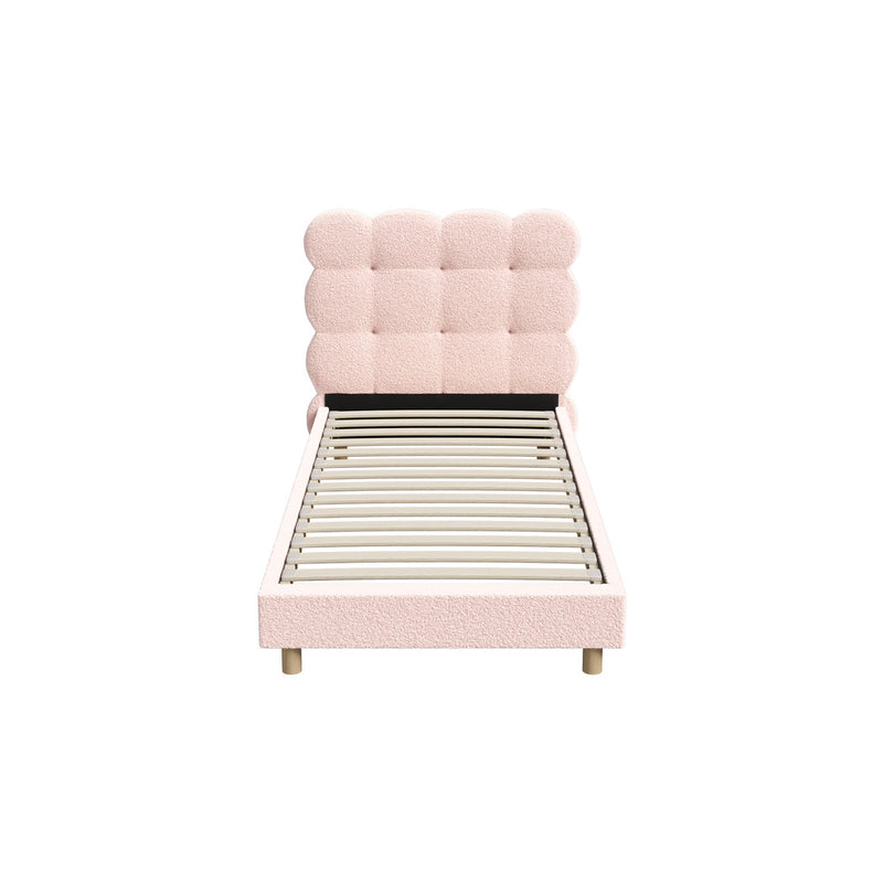 Oikiture Bed Frame Single Size Tufted Bedhead Boucle Fabric Pink
