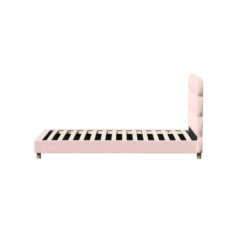 Oikiture Bed Frame Single Size Tufted Bedhead Boucle Fabric Pink