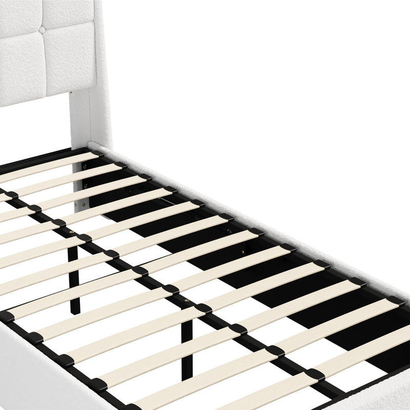 Oikiture Bed Frame King Single RGB LED Gas Lift with Storage Boucle