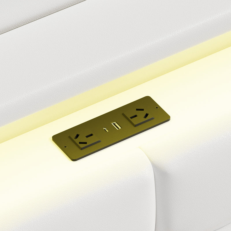Oikiture Double Bed Frame LED Gas Lift Storage Headboard USB Charging