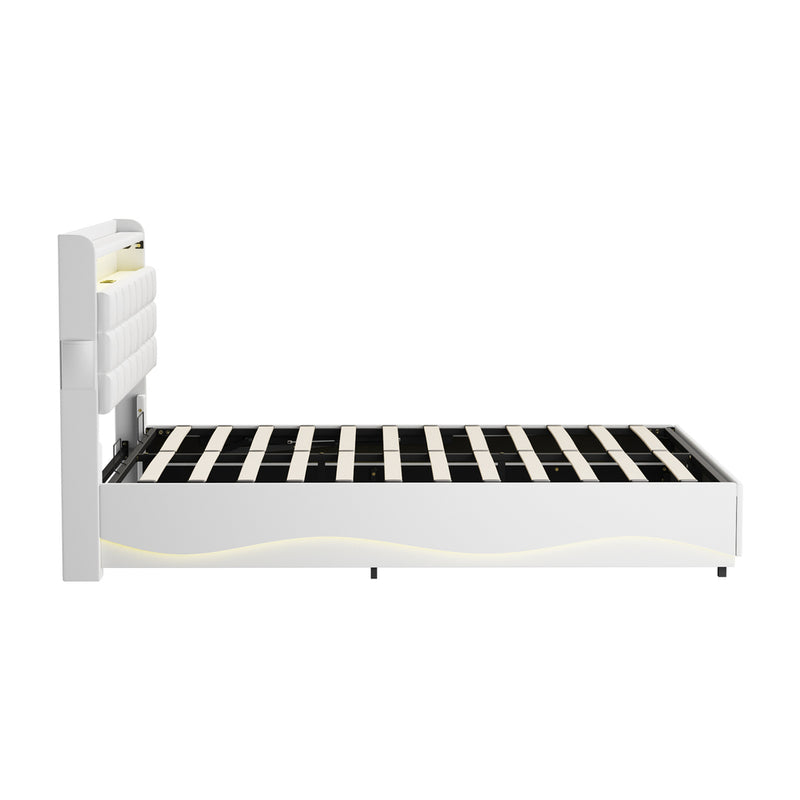 Oikiture Queen Bed Frame LED Gas Lift Storage Headboard USB Charging