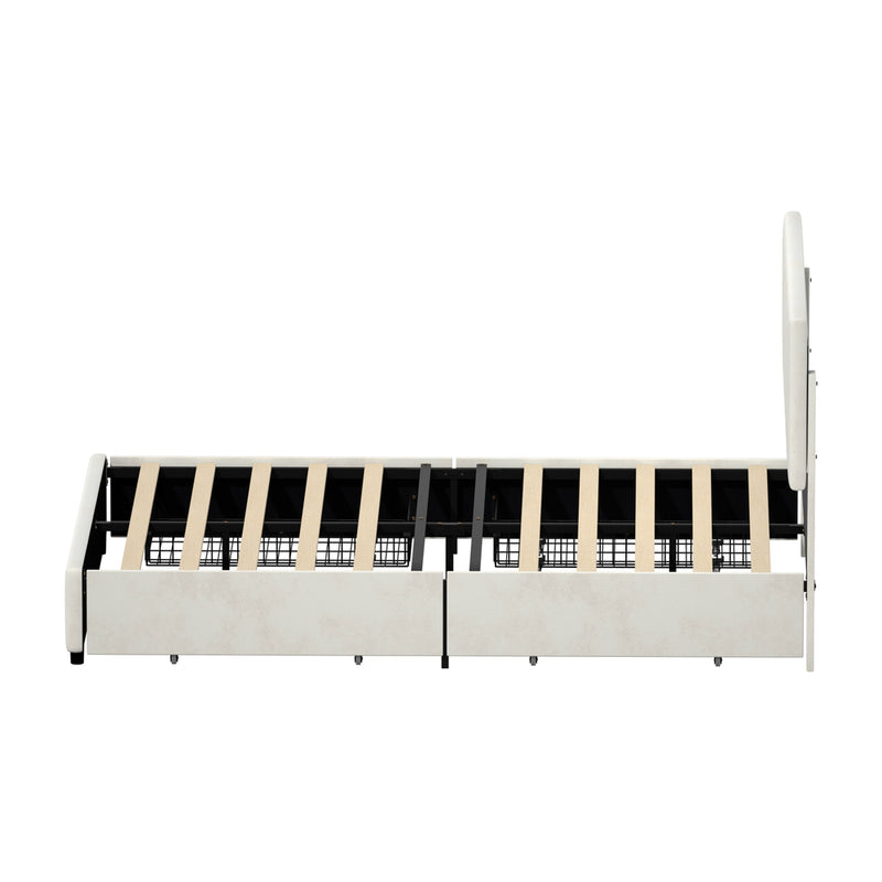 Oikiture LED Bed Frame Queen Size 4 Drawers Adjustable Headboard Beige