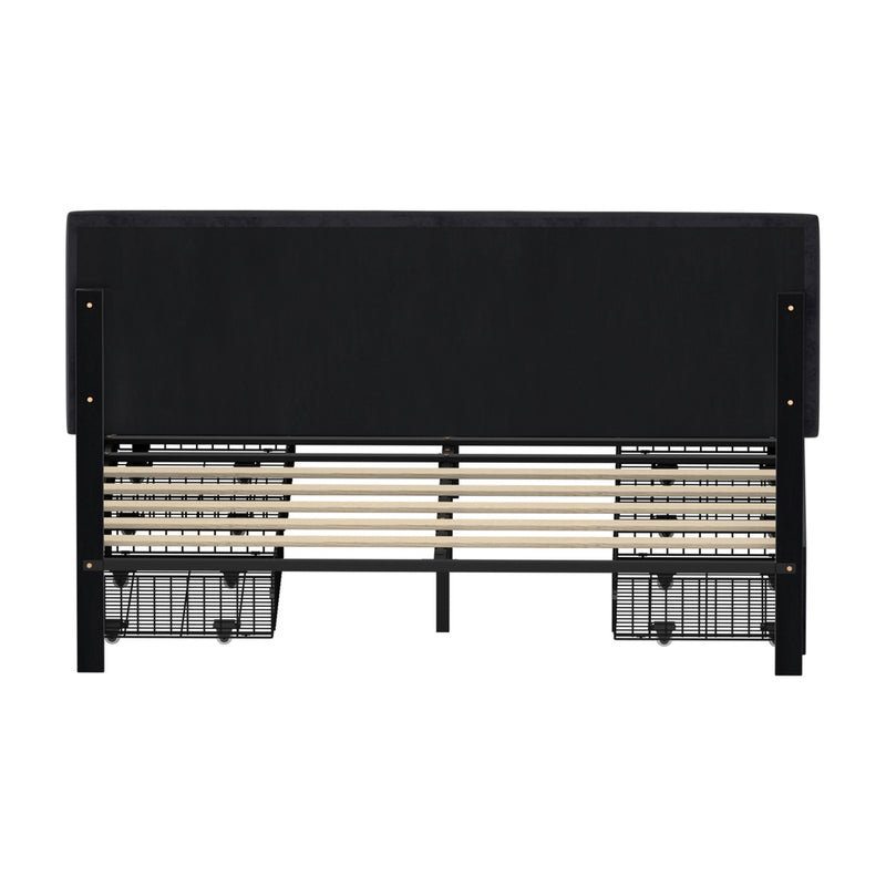 Oikiture LED Bed Frame Queen Size 4 Drawers Adjustable Headboard Black