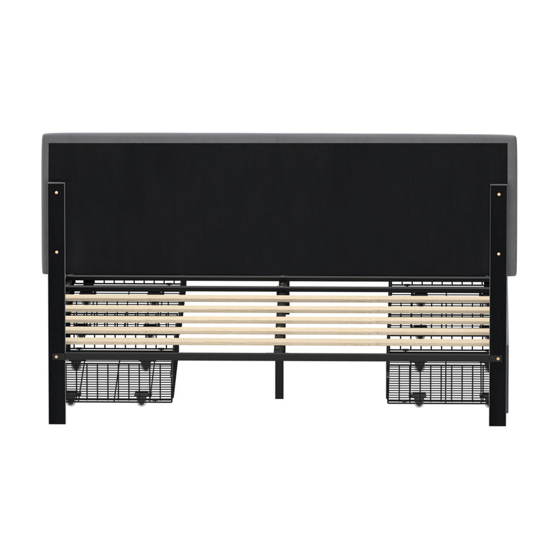 Oikiture LED Bed Frame Queen Size 4 Drawers Adjustable Head Velvet