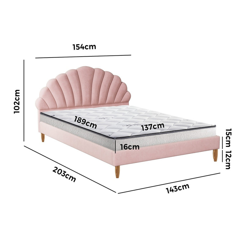 Oikiture Bed Frame with Mattress Double Size Pink Velvet