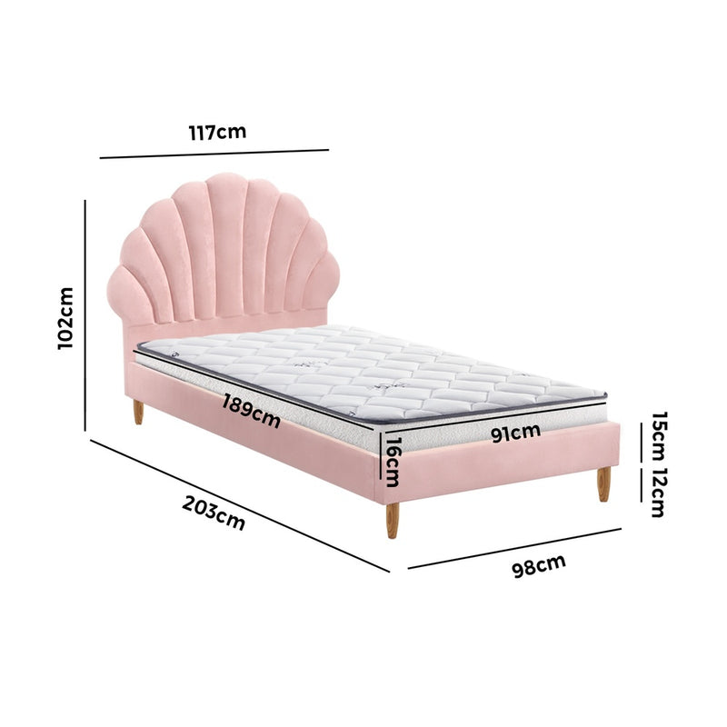 Oikiture Bed Frame with Mattress Single Size Pink Velvet