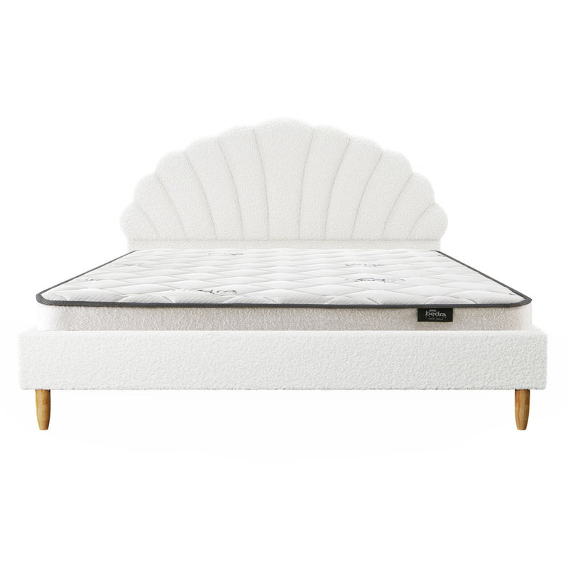 Oikiture Bed Frame with Mattress Double Size White Boucle
