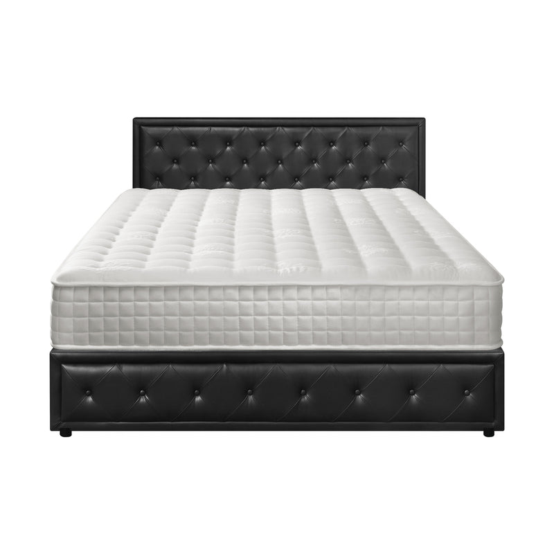 Oikiture Bed Frame with Mattress King Size Gas Lift Black Leather