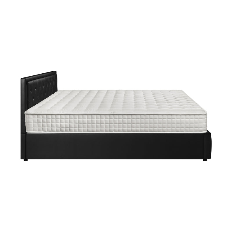Oikiture Bed Frame with Mattress King Size Gas Lift Black Leather