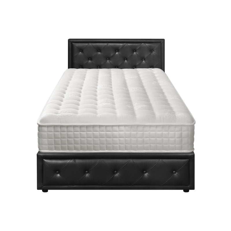 Oikiture Bed Frame with Mattress King Single Gas Lift Black Leather