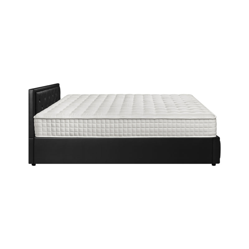 Oikiture Bed Frame with Mattress King Single Gas Lift Black Leather