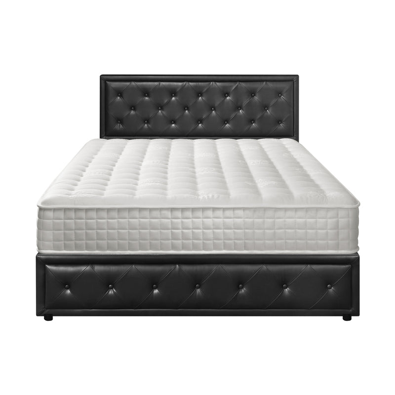 Oikiture Bed Frame with Mattress Queen Size Gas Lift Black Leather