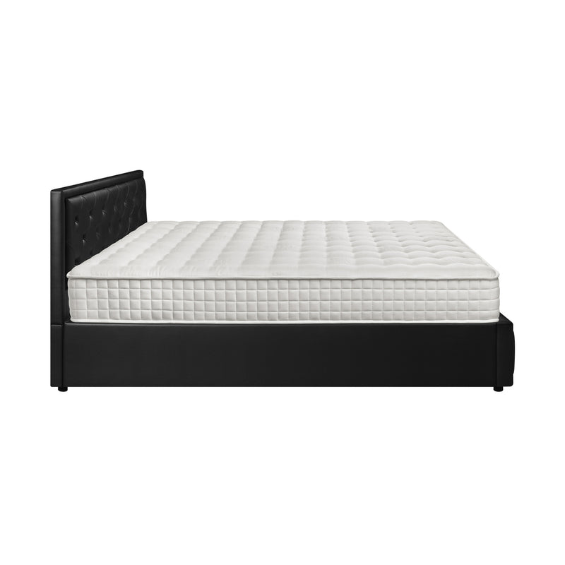 Oikiture Bed Frame with Mattress Queen Size Gas Lift Black Leather
