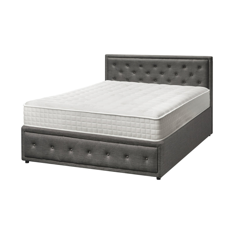 Oikiture Bed Frame with Mattress Double Size Gas Lift Grey Fabric
