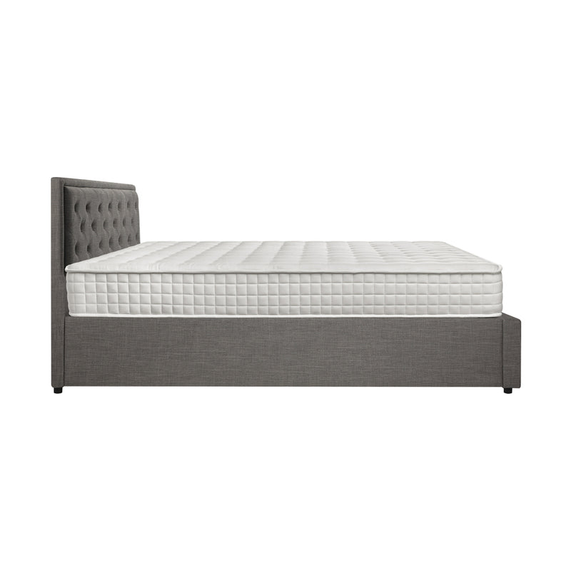 Oikiture Bed Frame with Mattress Double Size Gas Lift Grey Fabric