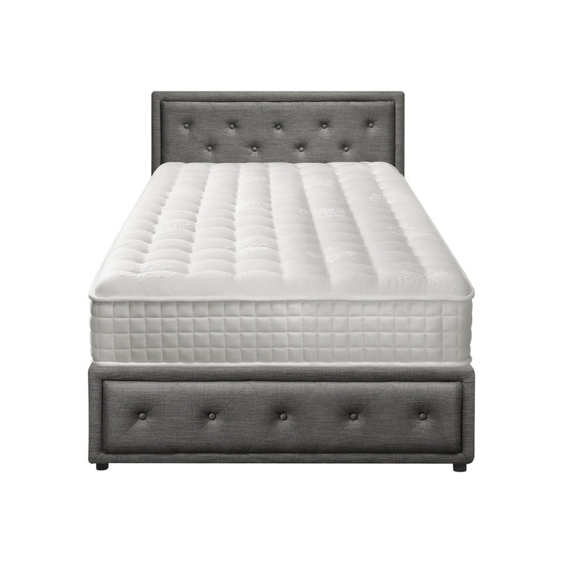 Oikiture Bed Frame with Mattress King Single Gas Lift Grey Fabric