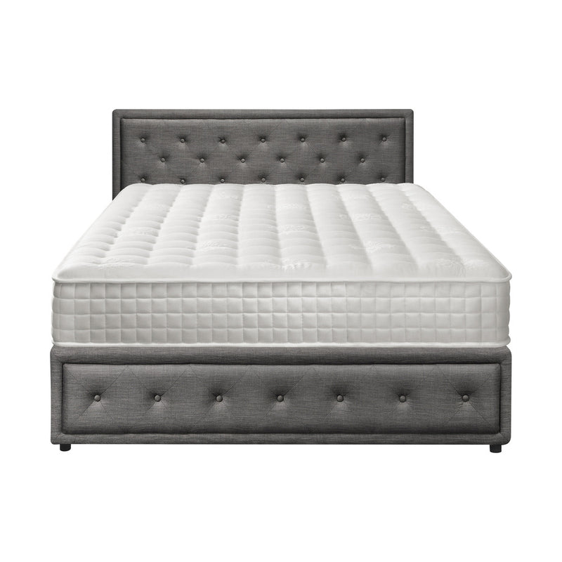 Oikiture Bed Frame with Mattress Queen Size Gas Lift Grey Fabric