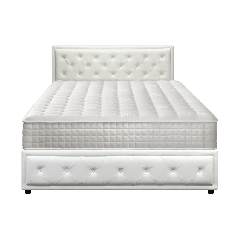 Oikiture Bed Frame with Mattress Set Double Size Gas Lift White