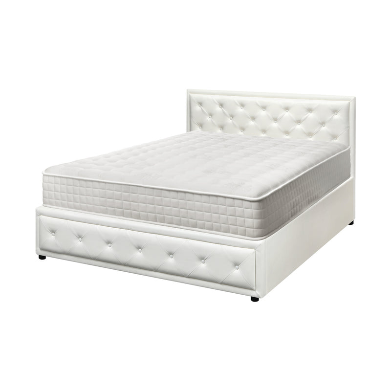 Oikiture Bed Frame with Mattress Set Double Size Gas Lift White