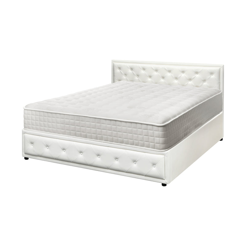 Oikiture Bed Frame with Mattress King Size Gas Lift White